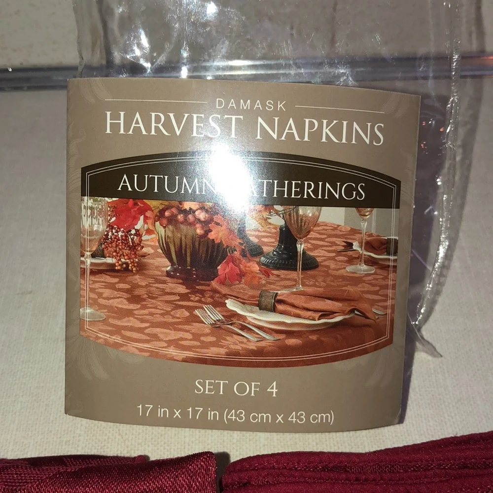 Dasmask Harvest Autumn Gatherings‎ Thanksgiving Napkins Set (4) Burgundy Red